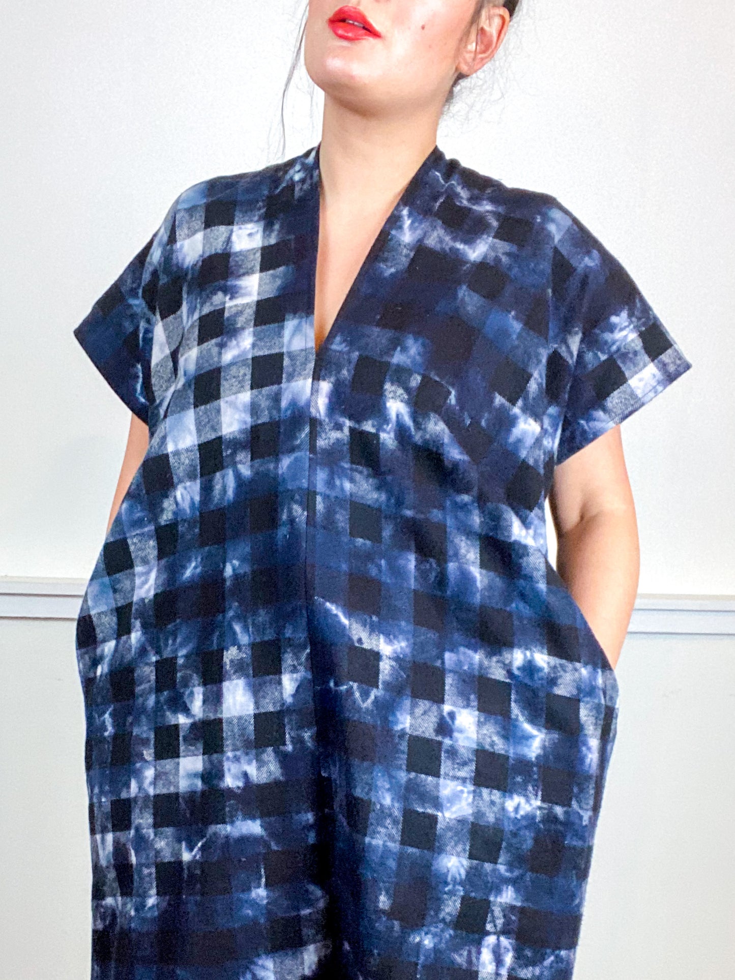 Over-Dye Plaid Smock Dress Black White Buffalo