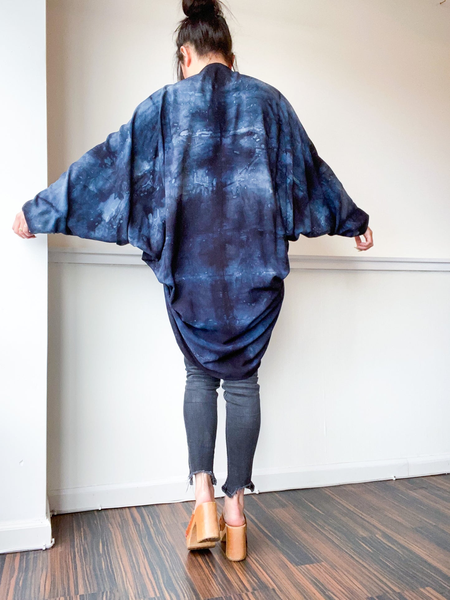 Hand-Dyed Waterfall Kimono Soft Black Lines