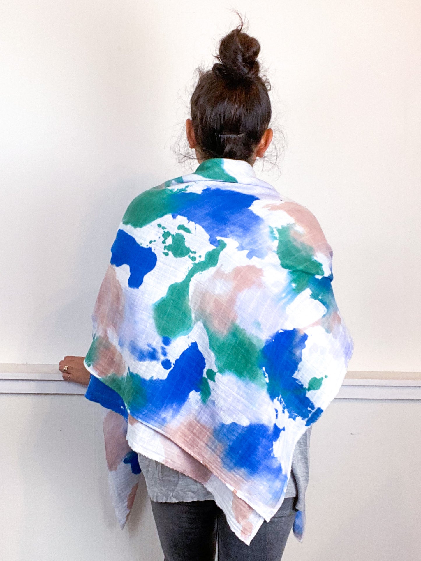 Hand-Dyed Large Square Scarf Wisteria Sky Pink Sea