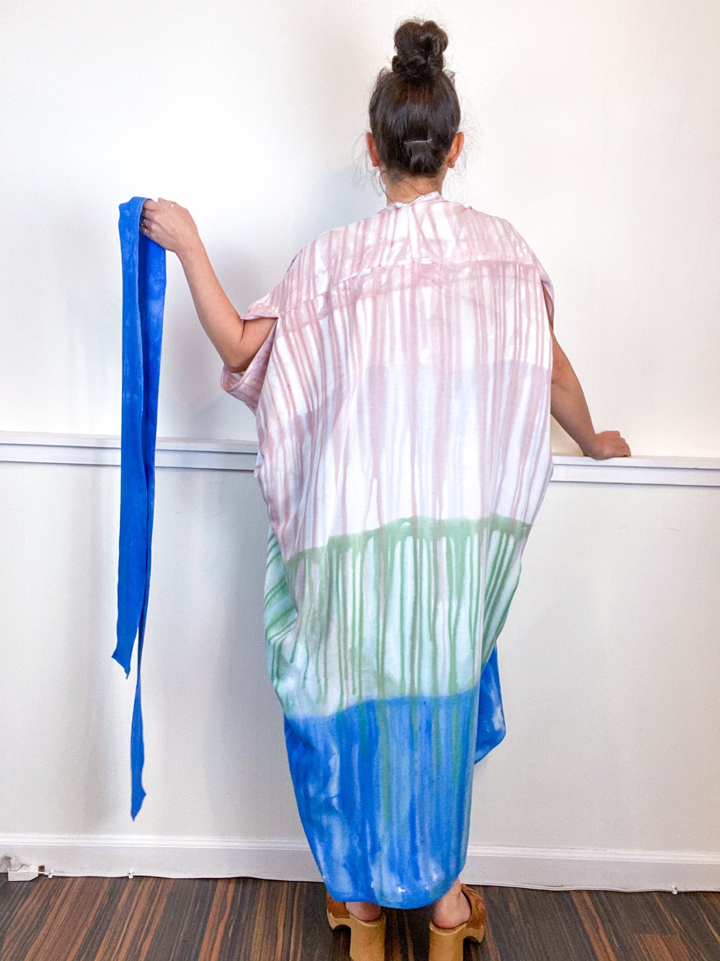 OOAK Hand-Dyed High Low Kimono Wisteria Sky Pink Sea