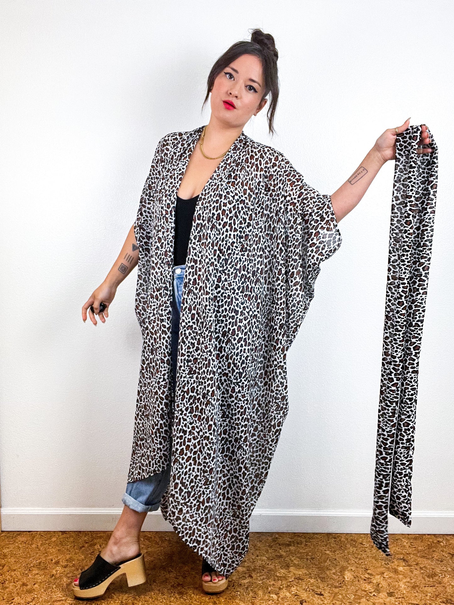 Print High Low Kimono Classic Leopard Chiffon