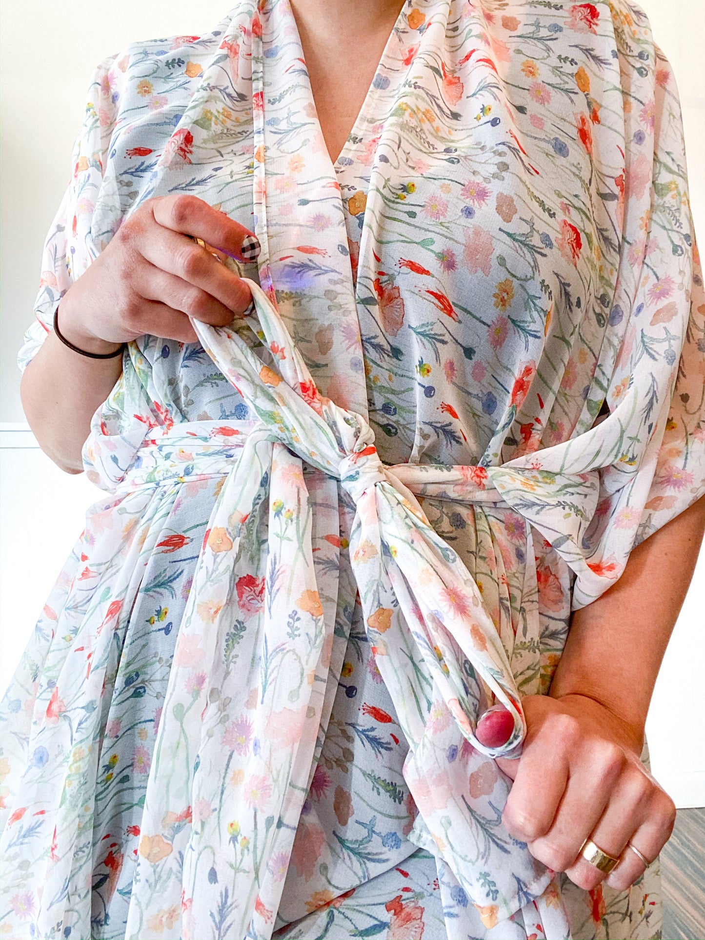 Print High Low Kimono White Floral Chiffon