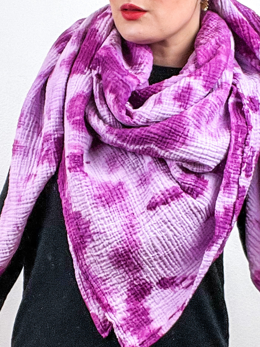 Hand-Dyed Cotton Blanket Scarf Lilac Amethyst Lines