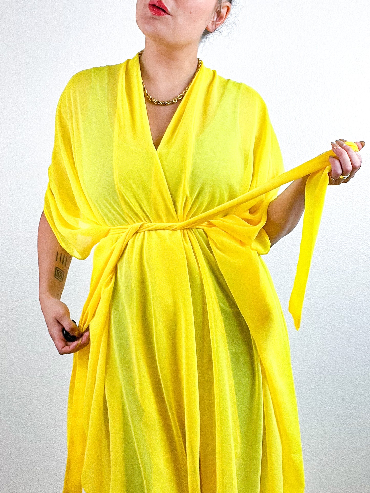 Solid High Low Kimono Daffodil Chiffon