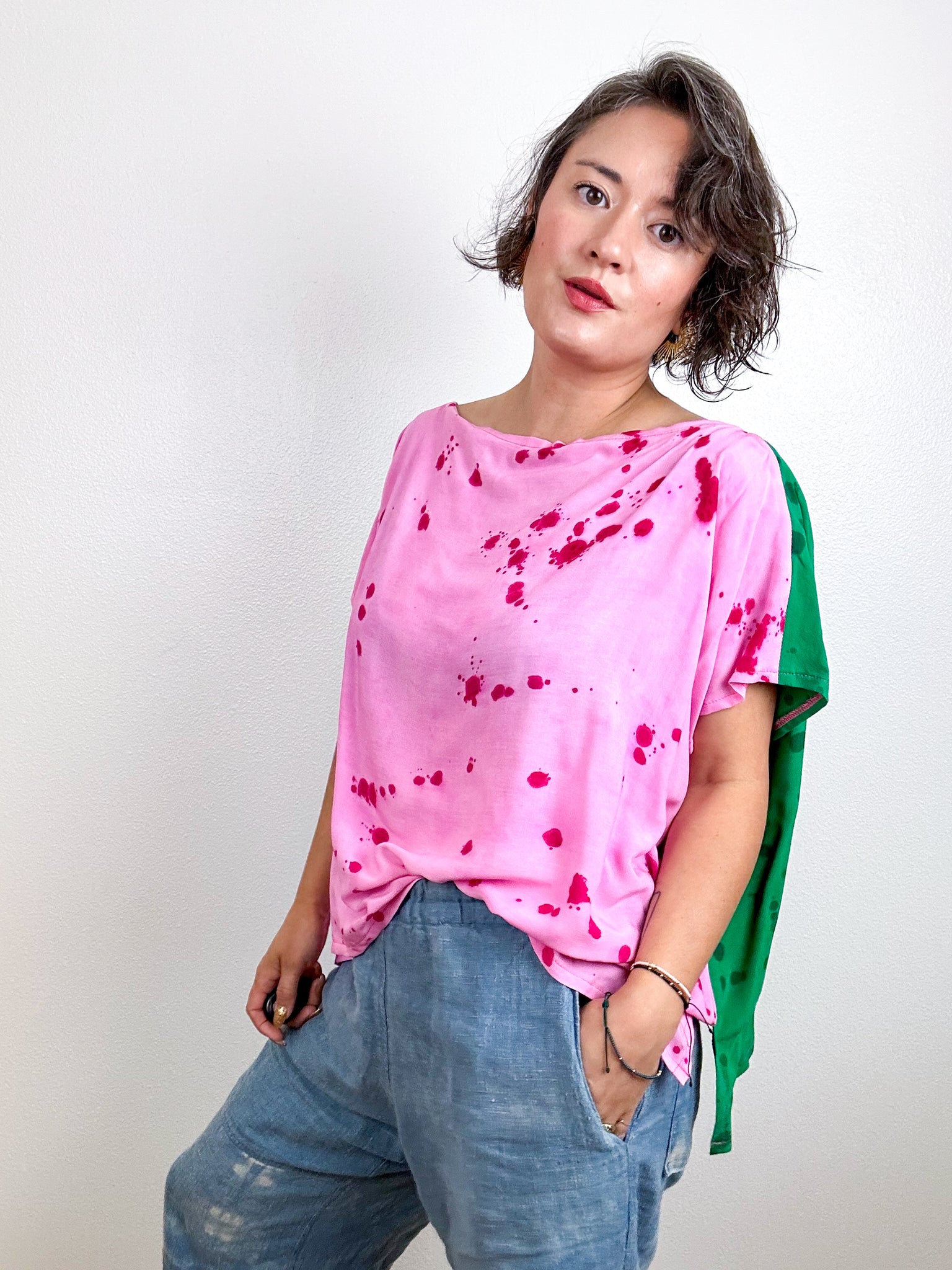 Hand-Dyed Crop Rayon Flip Crop Watermelon