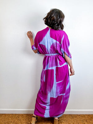 Hand-Dyed High Low Kimono Blue Amethyst Arc