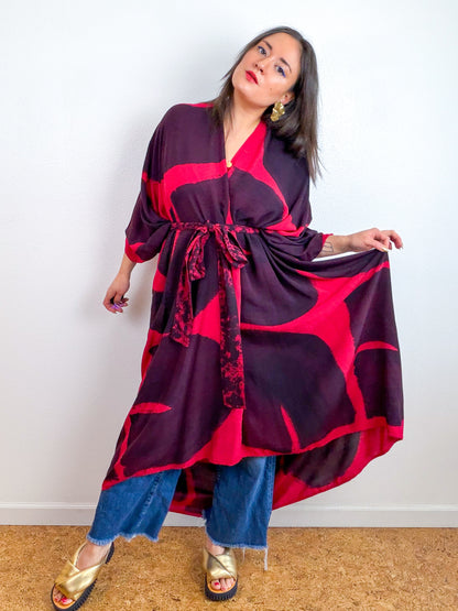 Hand-Dyed High Low Kimono Crimson Black Arc