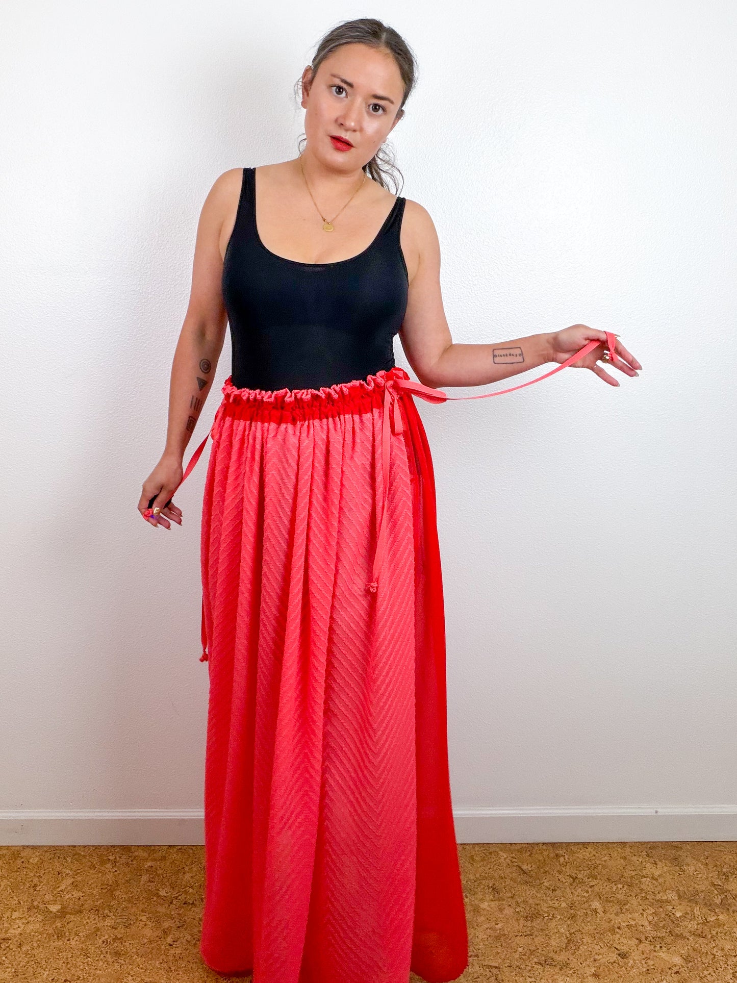 THE SKIRT Coral Chevron Scarlet Reversible Chiffon