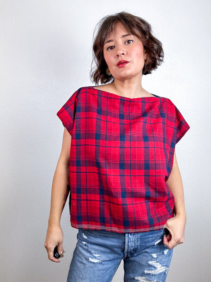 Flip Crop Plaid Flannel Red Navy