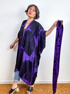 Hand-Dyed High Low Kimono Purple Black Arc