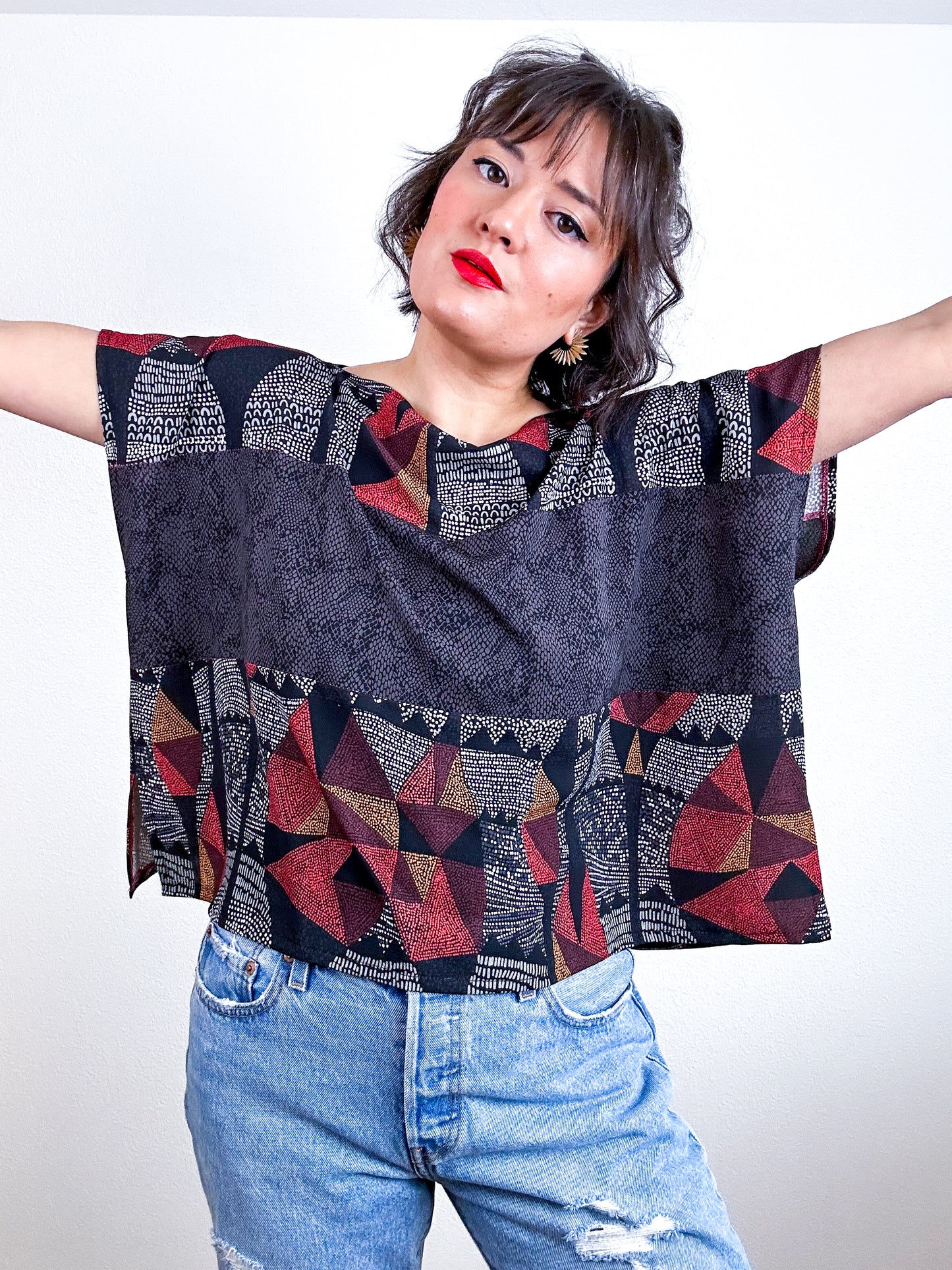 Scrappy Crop Black Rust Print