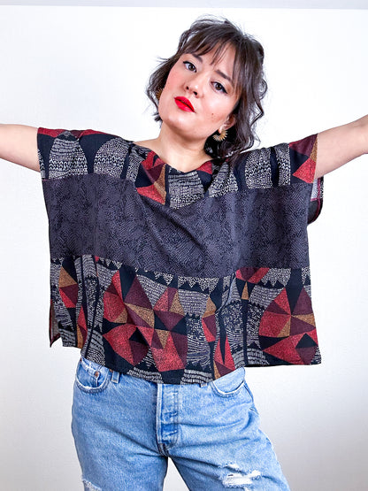 Scrappy Crop Black Rust Print