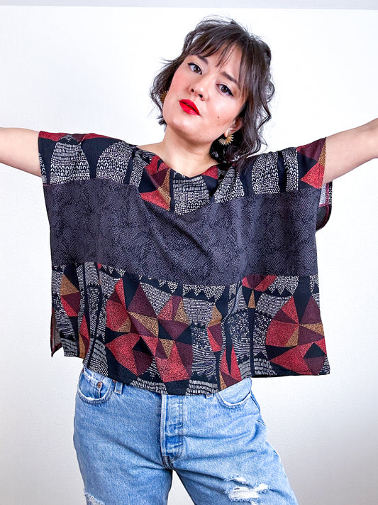 Scrappy Crop Black Rust Print