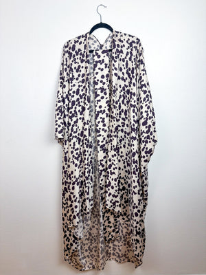 Print High Low Kimono Ivory Brown Spot Challis