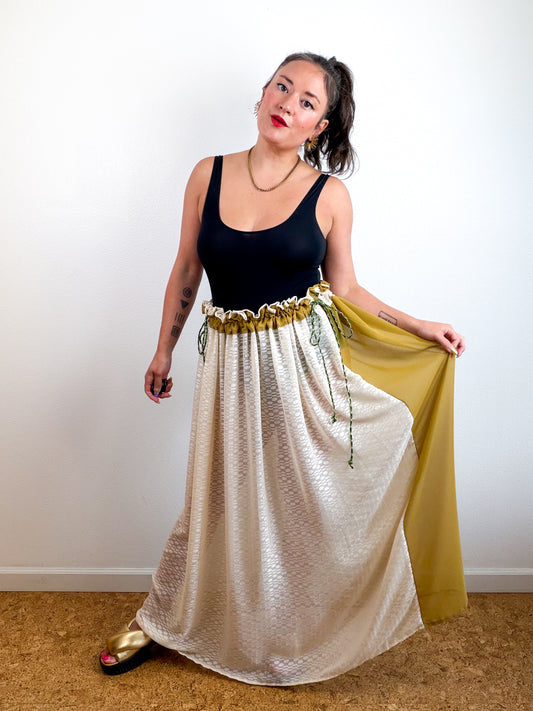 THE SKIRT Bronze Ivory Dots Reversible Chiffon