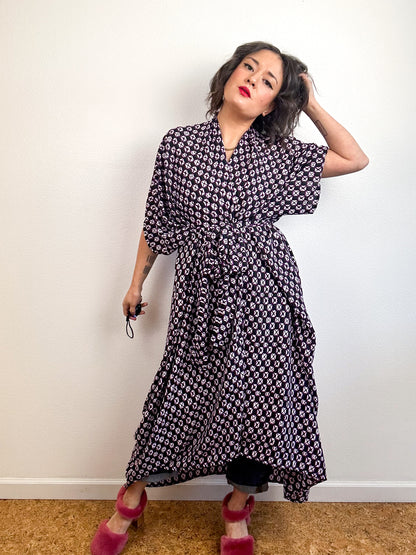 Print High Low Kimono Purple Faux Shibori Georgette