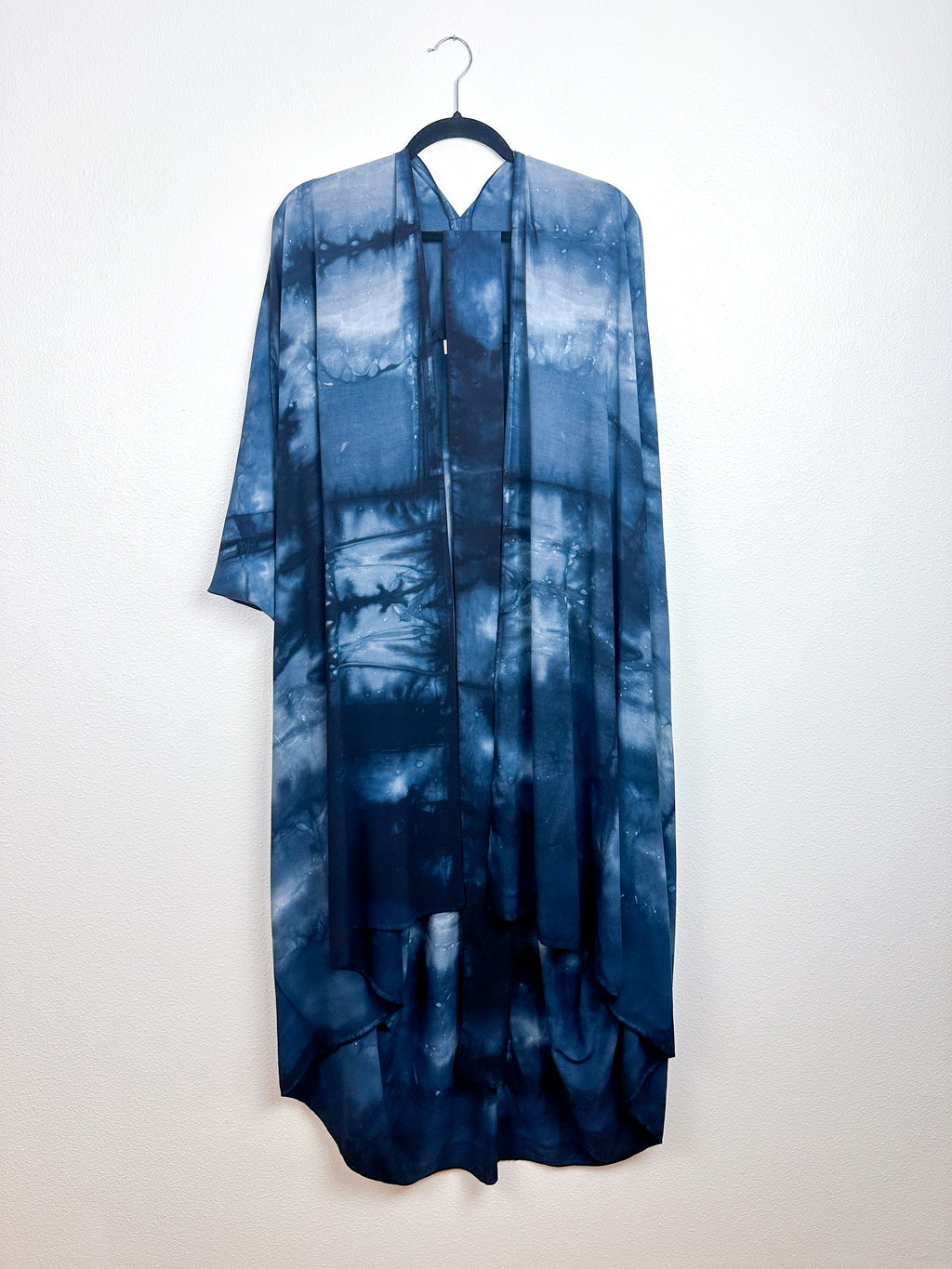 Hand-Dyed High Low Kimono Soft Black Watercolor