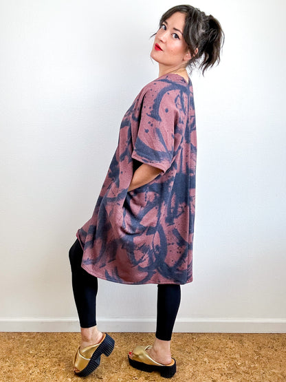 Hand-Dyed Cotton Sweatshirt Caftan Dress Rose Sumi