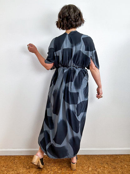 Hand-Dyed High Low Kimono Charcoal Black Brush