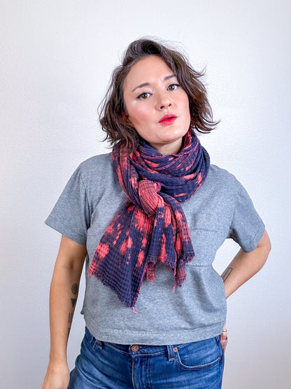 Hand-Dyed Speckle Knit Scarf Navy Peach