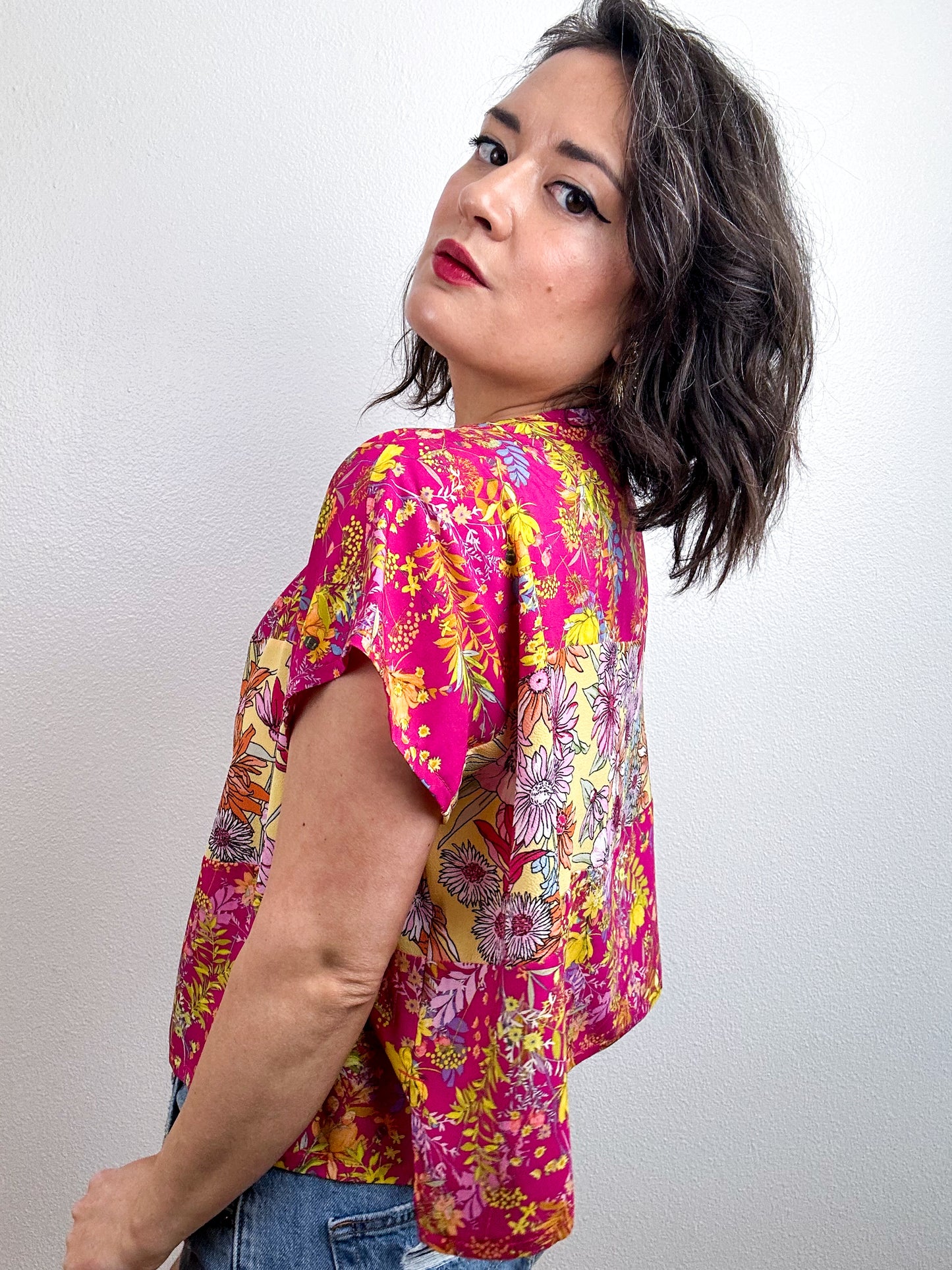 Scrappy Crop Pink Yellow Mini Floral