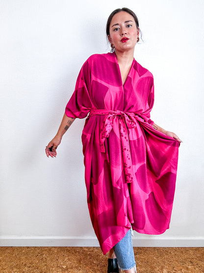 Hand-Dyed High Low Kimono Fuchsia Maroon Brush