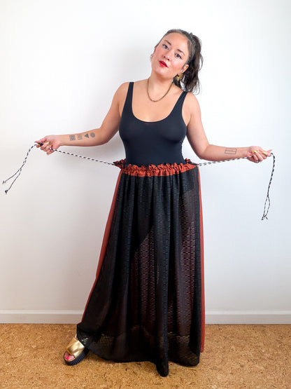 THE SKIRT Rust Black Dots Reversible Chiffon