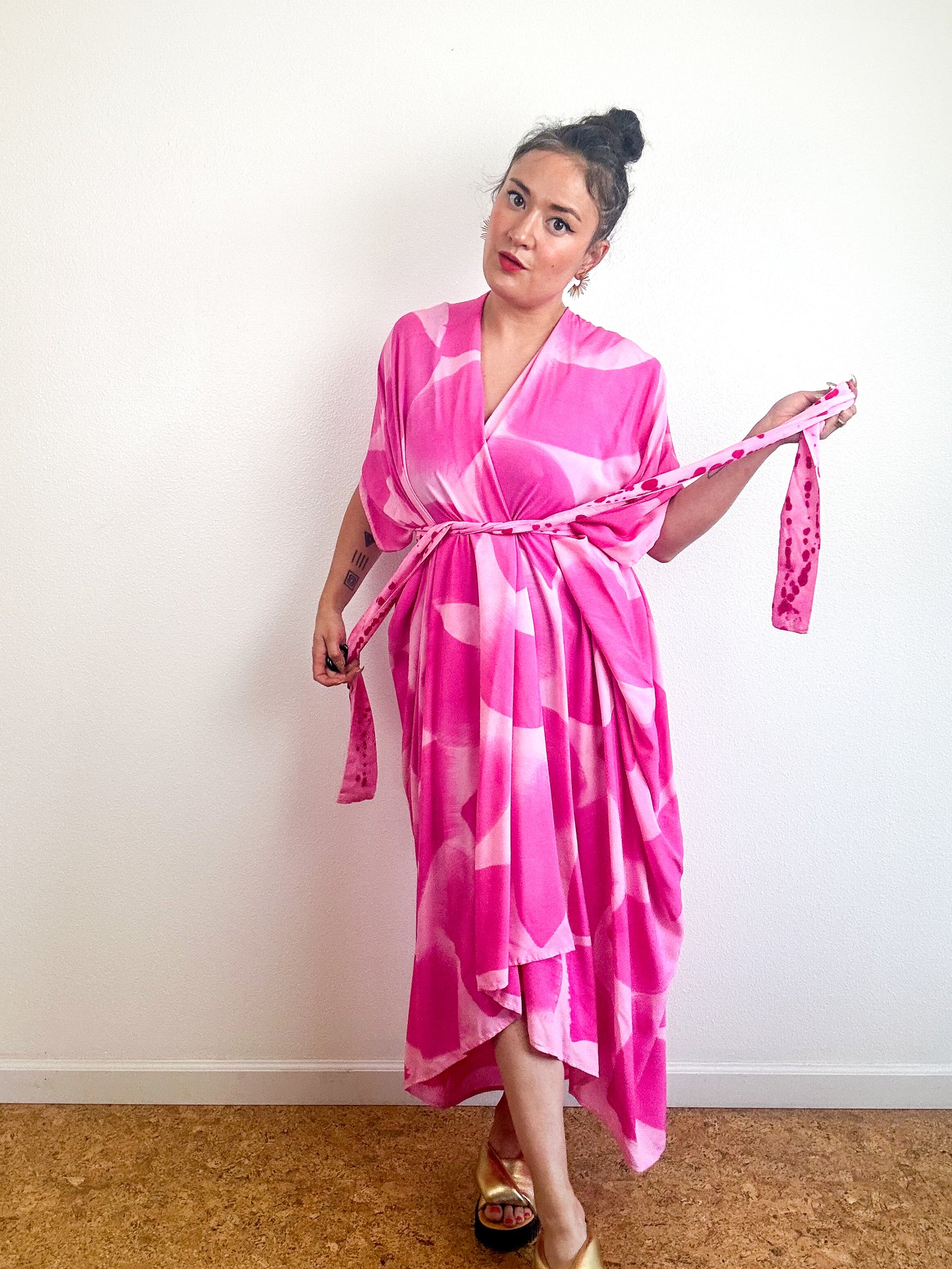 Hand-Dyed High Low Kimono Powder Pink Brush