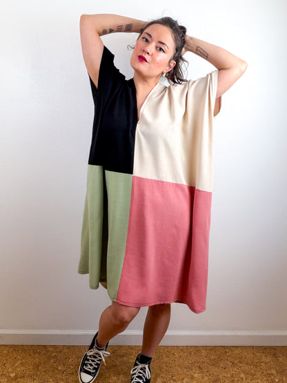 Linen Blend Caftan Dress Black Oat Mauve Sage Orange Color Block
