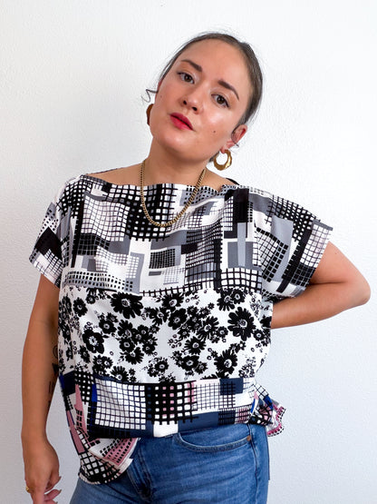 Scrappy Crop Geo Floral Print Challis