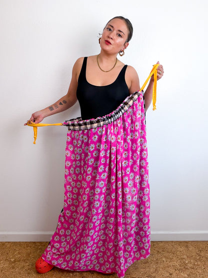 THE SKIRT Pink Daisy Gingham Reversible Chiffon