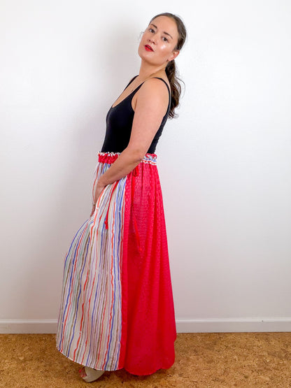 THE SKIRT Scarlet Dots Multi Stripes Reversible Chiffon