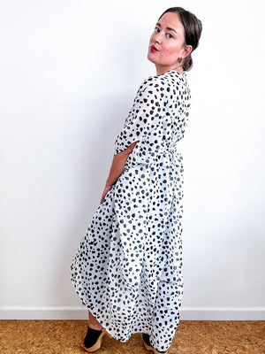 Print High Low Kimono White Black Leopard Dot Chiffon