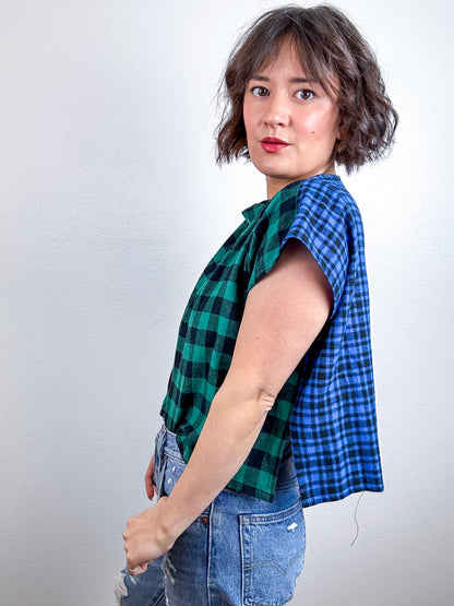 Flip Crop Plaid Flannel Blue Green