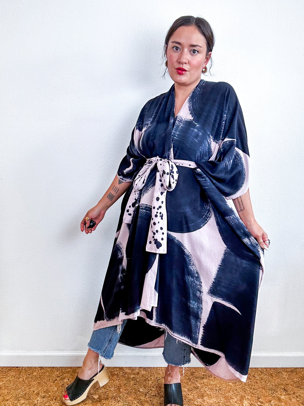 Hand-Dyed High Low Kimono Blush Black Arc