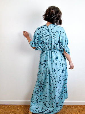 Hand-Dyed High Low Kimono Aqua Teal Speckle