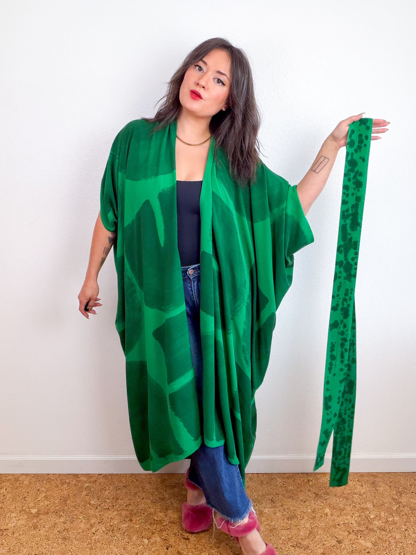 Hand-Dyed High Low Kimono Kelly Green Arc