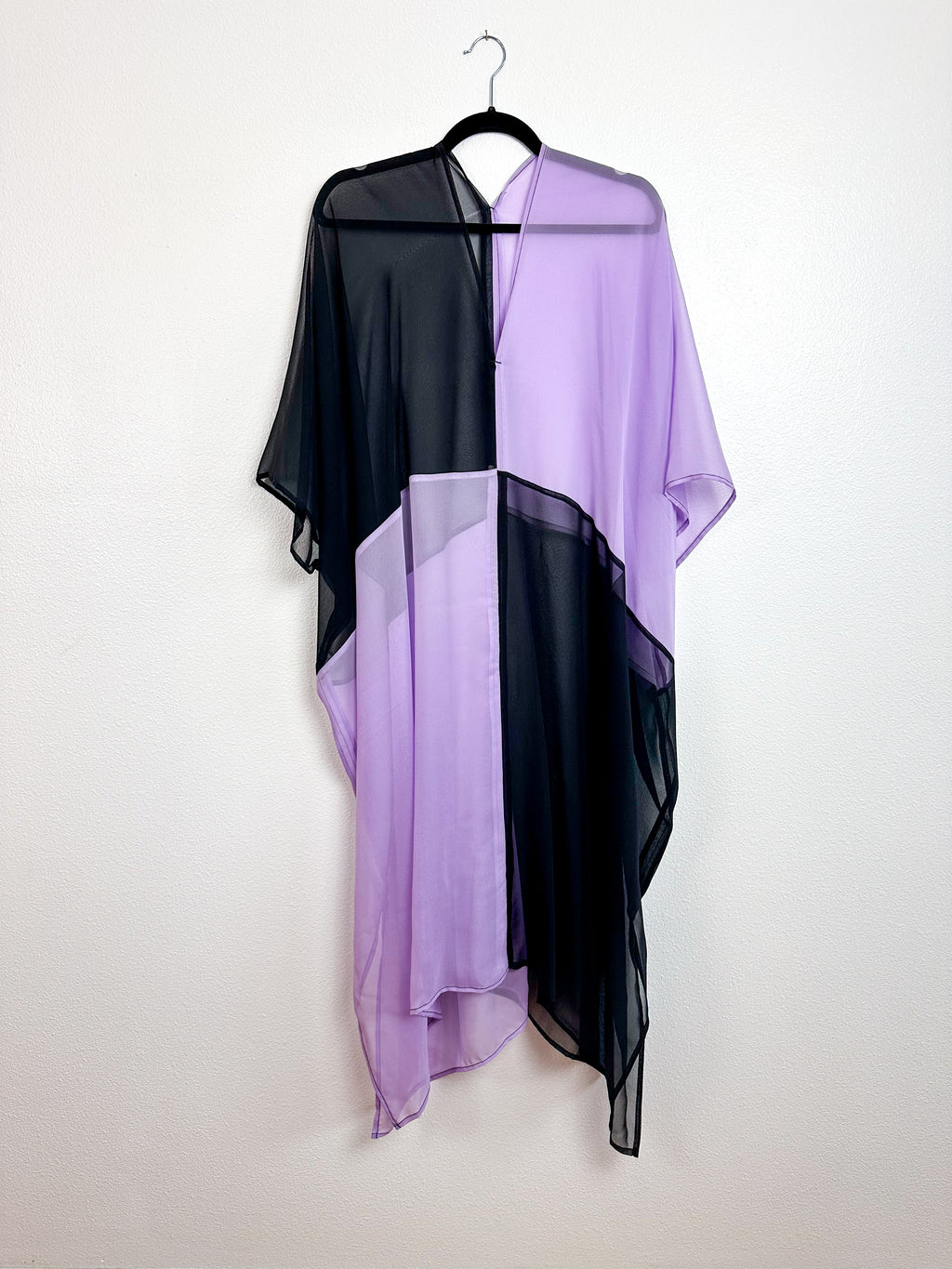 SILK Color Block Midi Caftan Dress Lavender Black