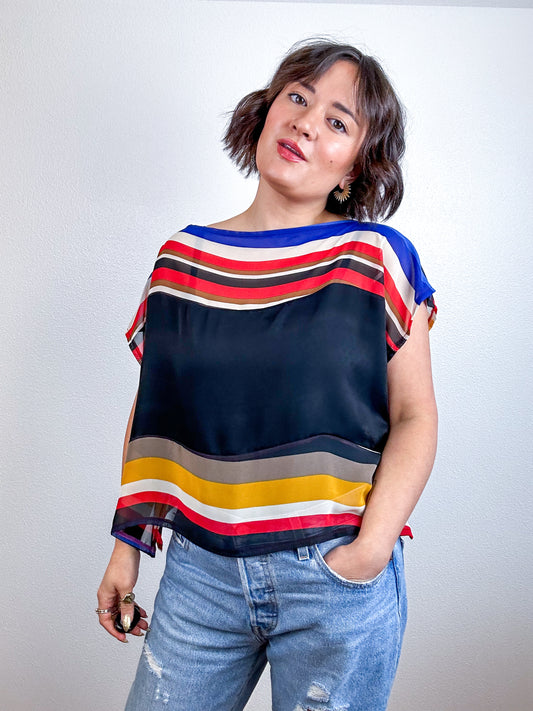 Scrappy Crop Black Stripe Chiffon