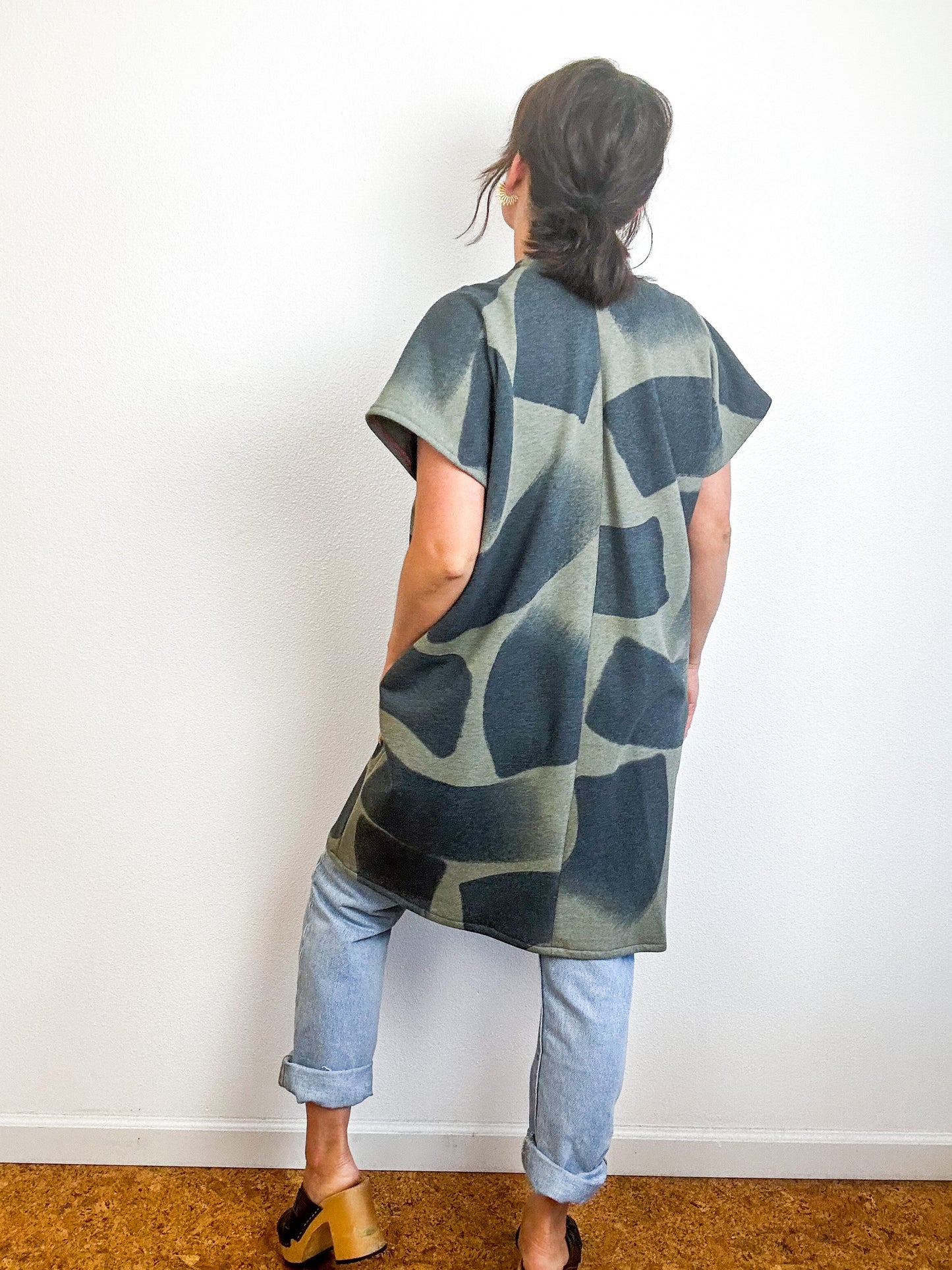Hand-Dyed Mini Sweatshirt Smock Dress Sage Brushtroke