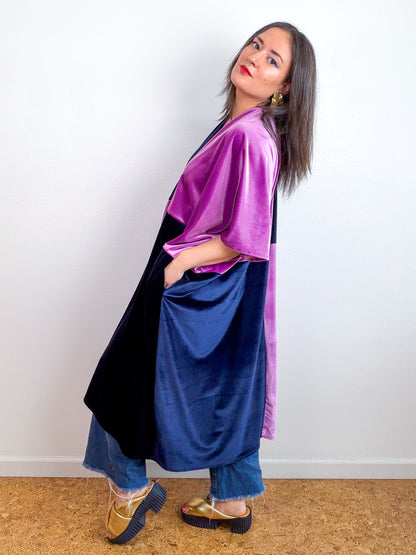 Velvet Caftan Dress Navy Lavender Color Block