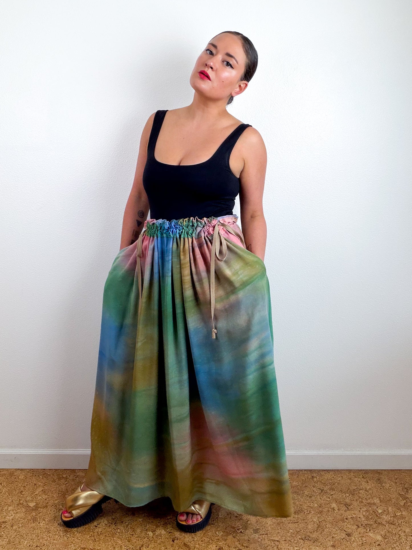 THE SKIRT Hand-Dyed Green Blue Bronze Coral Bamboo