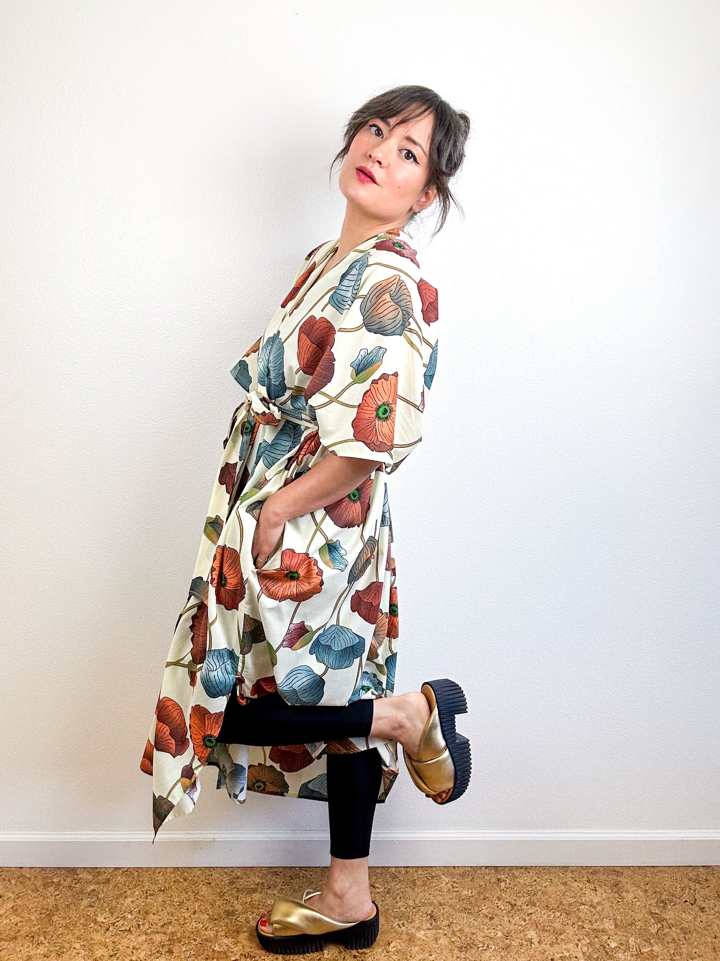 Print Duster Kimono Ivory Poppy Cotton Lawn