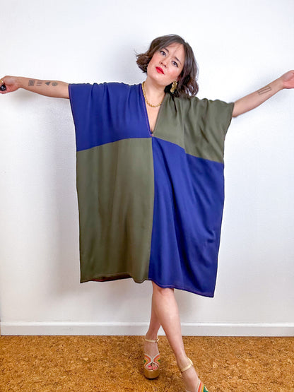 Color Block Mini Caftan Dress Navy Olive