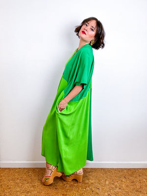 Color Block Midi Caftan Dress Emerald Lime