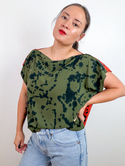Hand-Dyed Bamboo Flip Crop Olive Rust Black Speckle