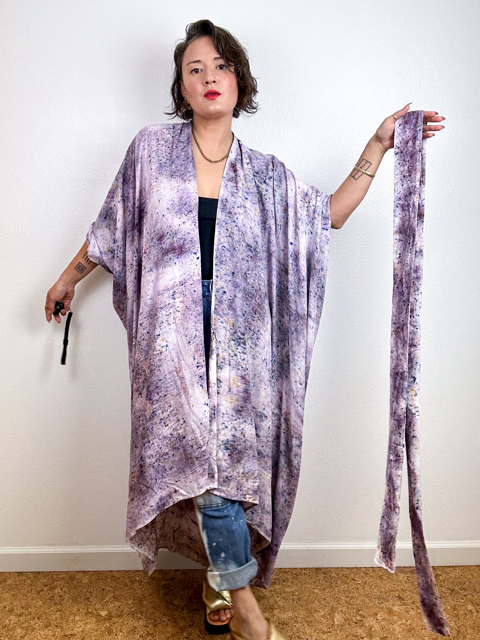 Hand-Dyed High Low Kimono Deconstructed Grey