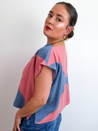 Linen Blend Flip Crop Rose Blue