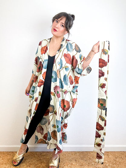 Print Duster Kimono Ivory Poppy Cotton Lawn