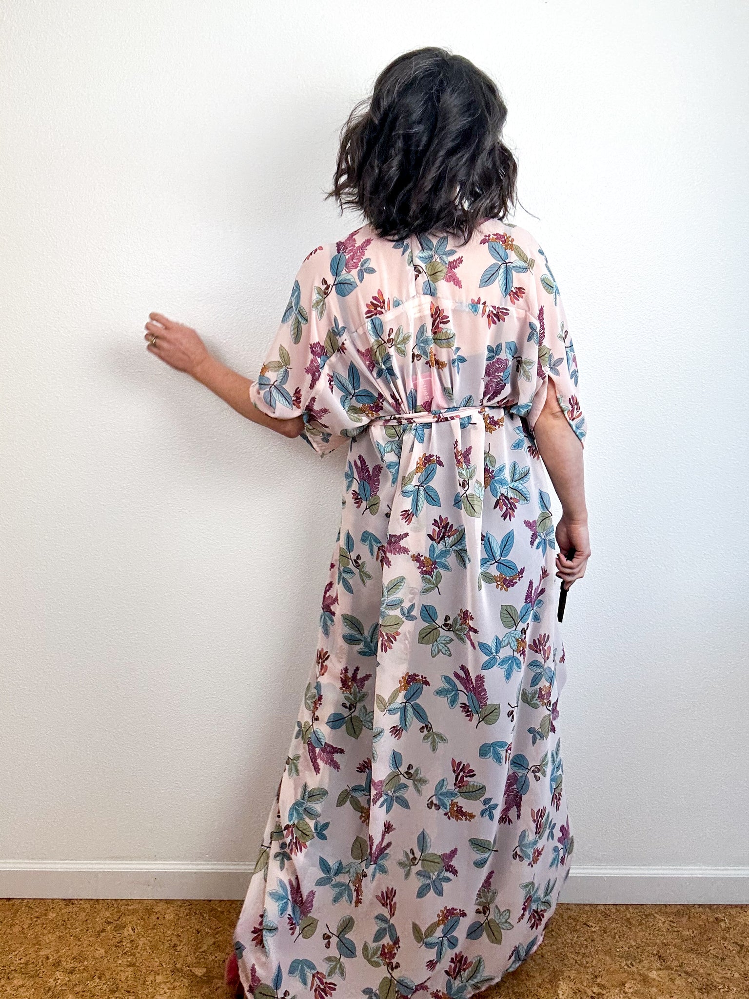 Print High Low Kimono Blush Fall Floral Chiffon